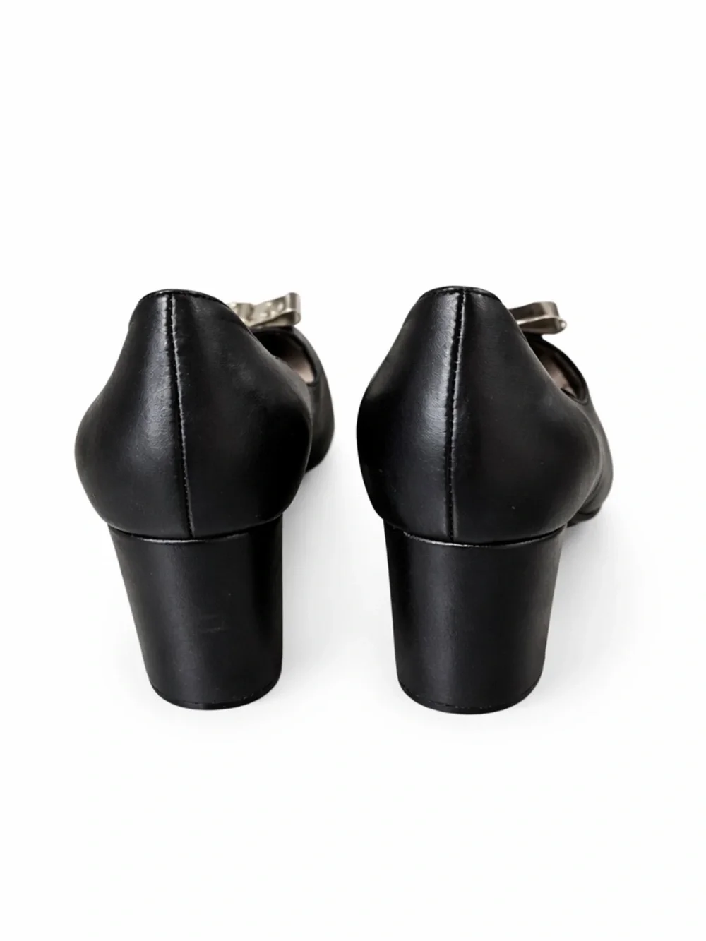Kate Spade Y2K Black Leather Gold Bow Block Heel Pumps Size 6.5 Classic Preppy - Picture 4 of 8